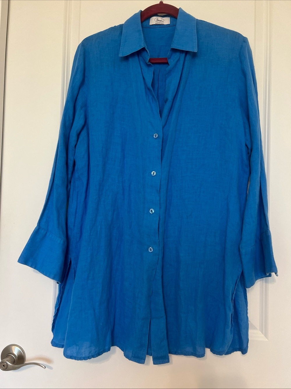 BESSI Italy made Women's Button-Front Linen Tunic - Blue M